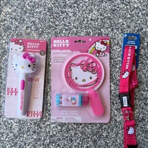 Hello Kitty Pink Bubble Wand, Flashlight & Lanyard Toy Set